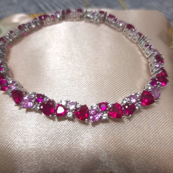 Pink Ruby & Sapphire Stones Sterling Silver Bracelet - Picture 8 of 15
